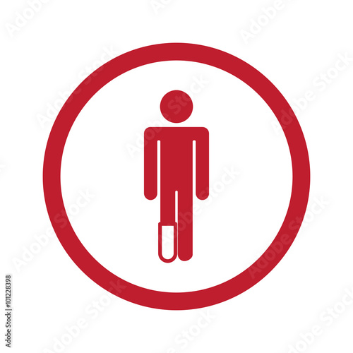 Flat red leg injury icon in circle on white
