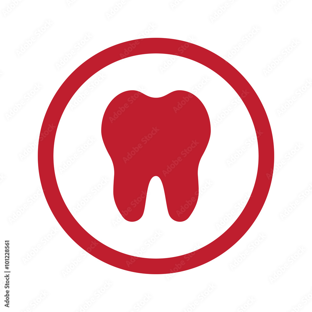 Flat red tooth icon in circle on white Flat red tooth icon in circle on white