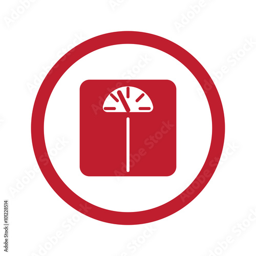 Flat red personal scale icon in circle on white