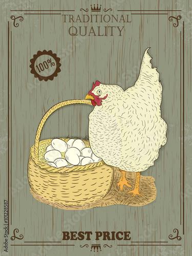 Vintage badge with Rooster. Vector illustration.