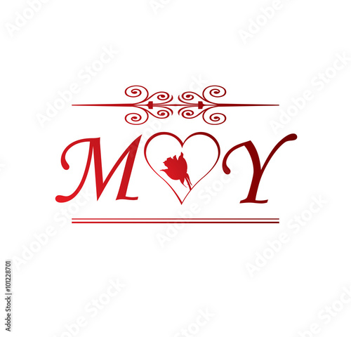 MY love initial with red heart and rose