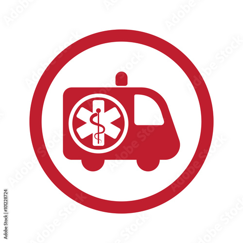 Flat red Ambulance icon in circle on white