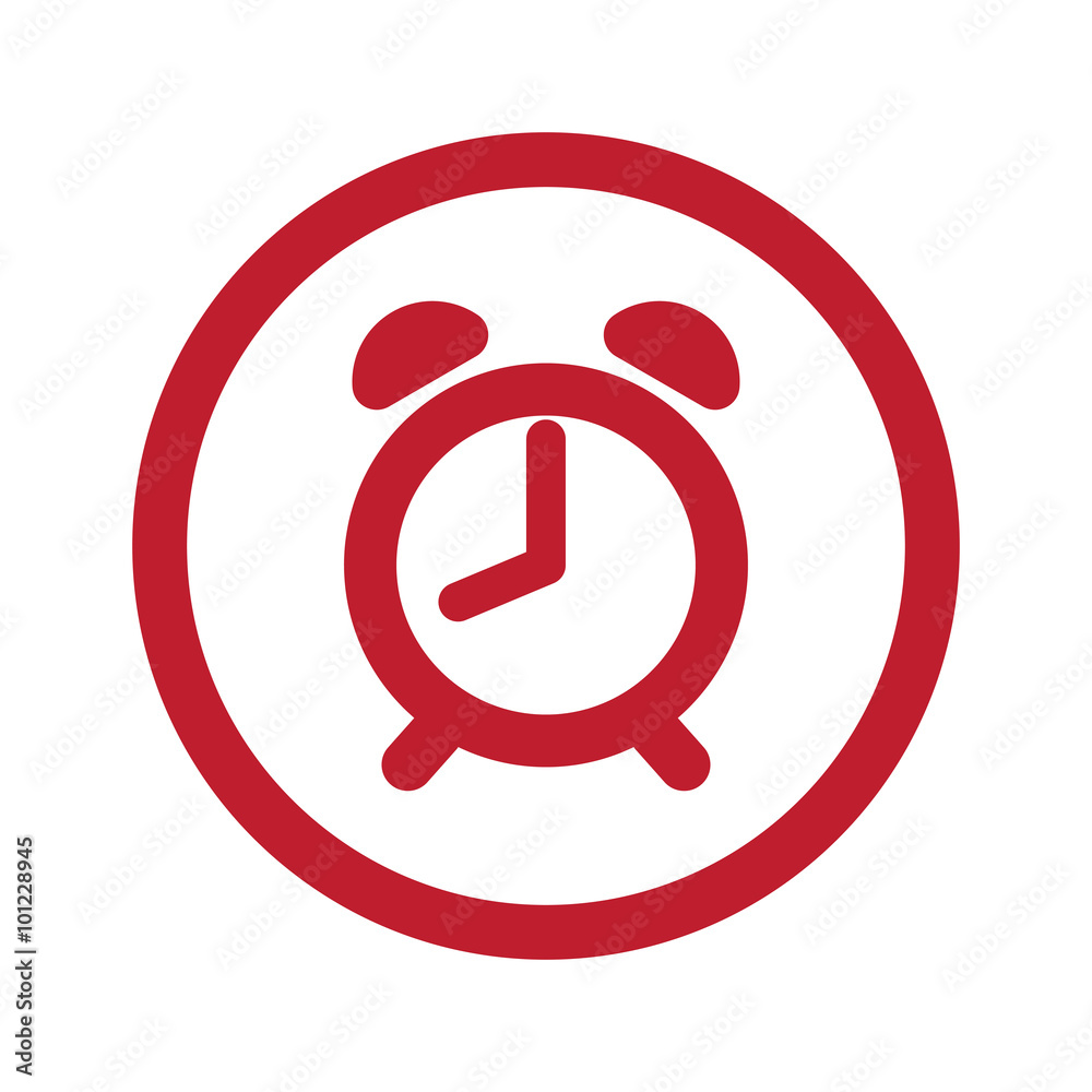 Flat red Alarm Clock icon in circle on white Flat red Alarm Clock icon in circle on white