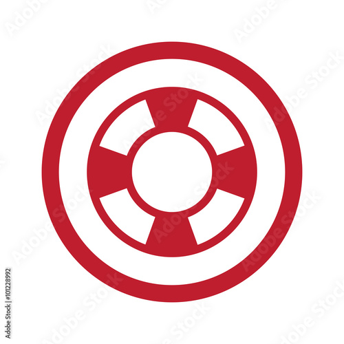 Flat red Life Buoy icon in circle on white
