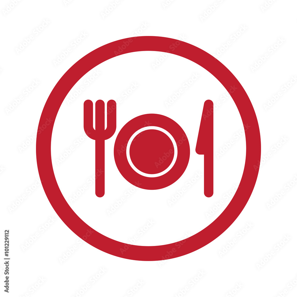 Flat red Dinner icon in circle on white Flat red Dinner icon in circle on white