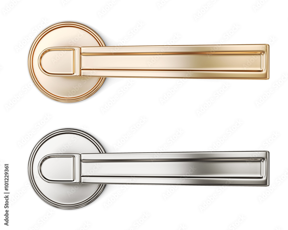 Set of door handles isolated on white background. 3d render imag Set of door handles isolated on white background. 3d render imag