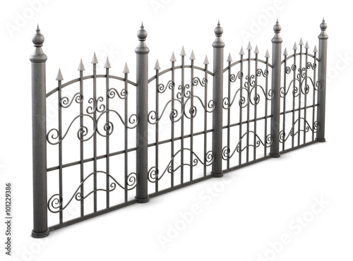 Metal fence view angle on a white background. 3d render image