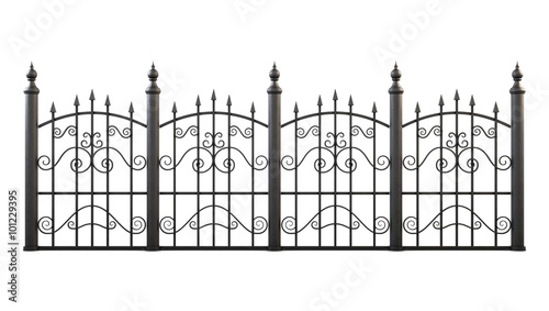 Wrought iron fence isolated on white background. 3d rendering
