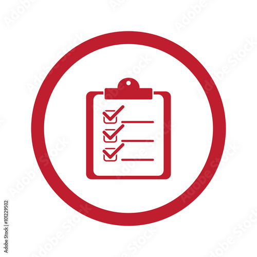 Flat red Clipboard Checklist icon in circle on white