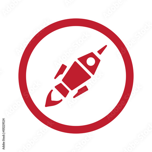 Flat red Rocket Launch icon in circle on white