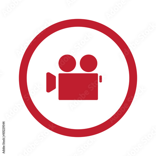 Flat red Video Camera icon in circle on white