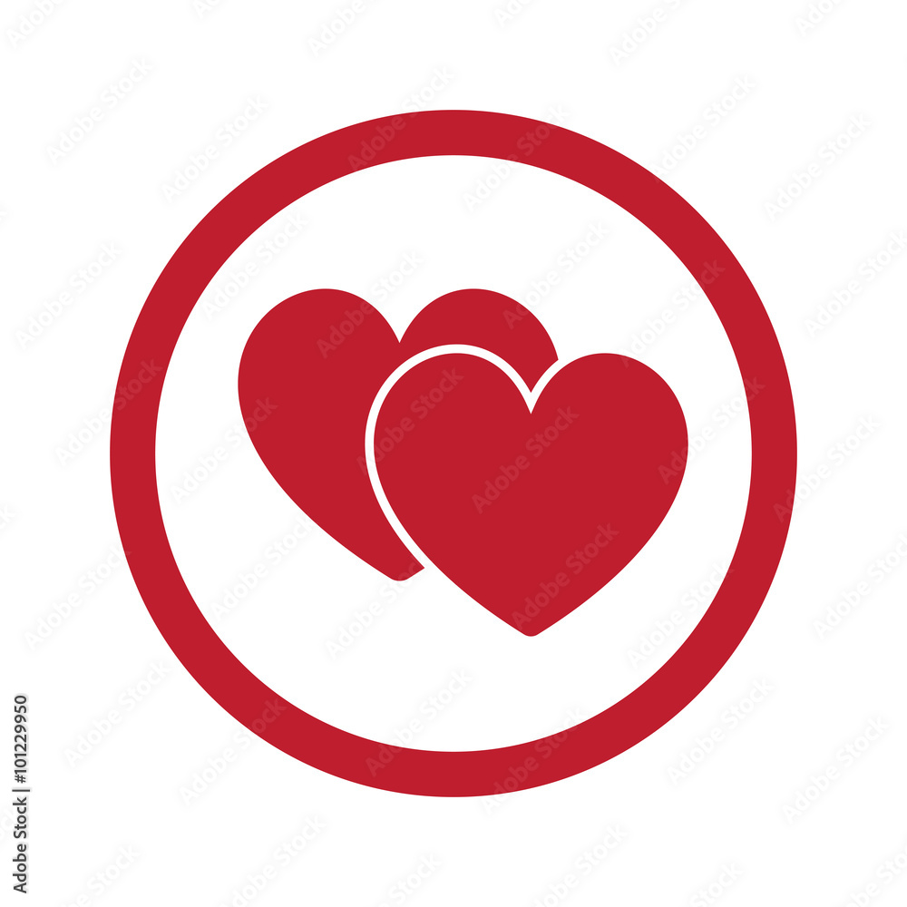 Flat red Love Sign icon in circle on white