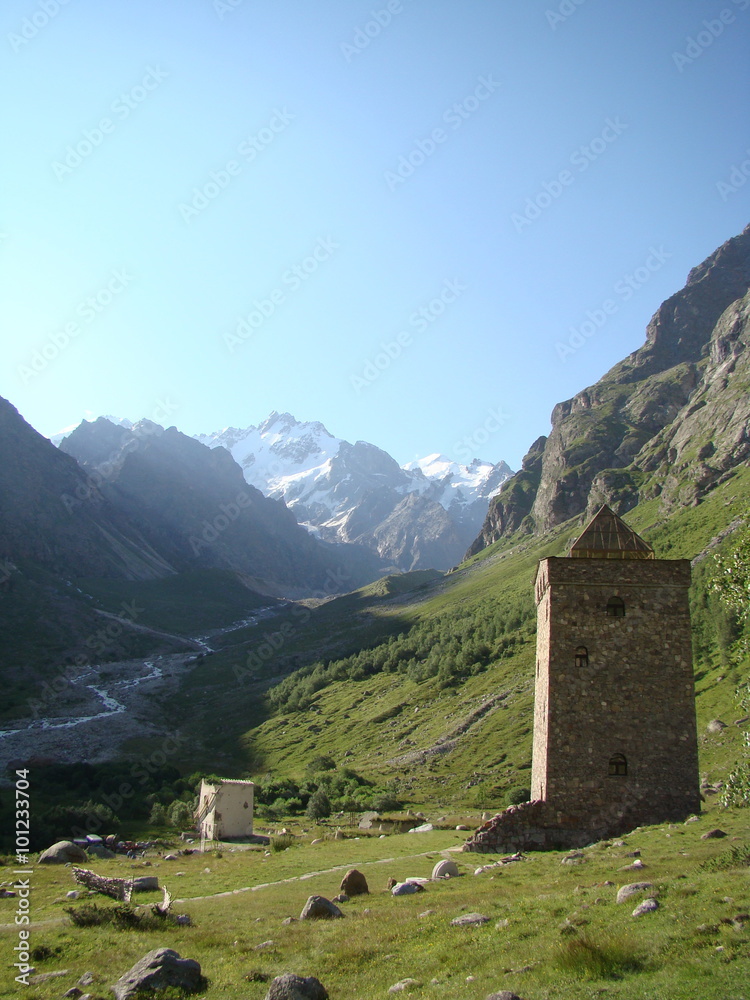 Tower in Caucasian mountains