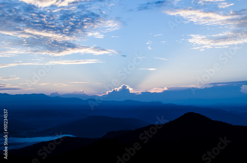 art tone,blurry,silhouette of before sunrise with the mountain