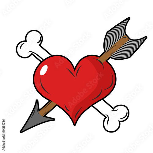 Heart and arrow symbol of love. Bone and heart symbol of death.