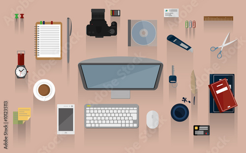Top View Office Desk - lots of business things