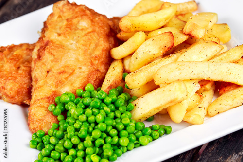 British Traditional Fish and chips with peas
