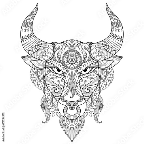 Drawing angry bull for coloring book,tattoo,T shirt design and other decoration