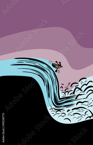 Rowboat Falling Down Waterfall