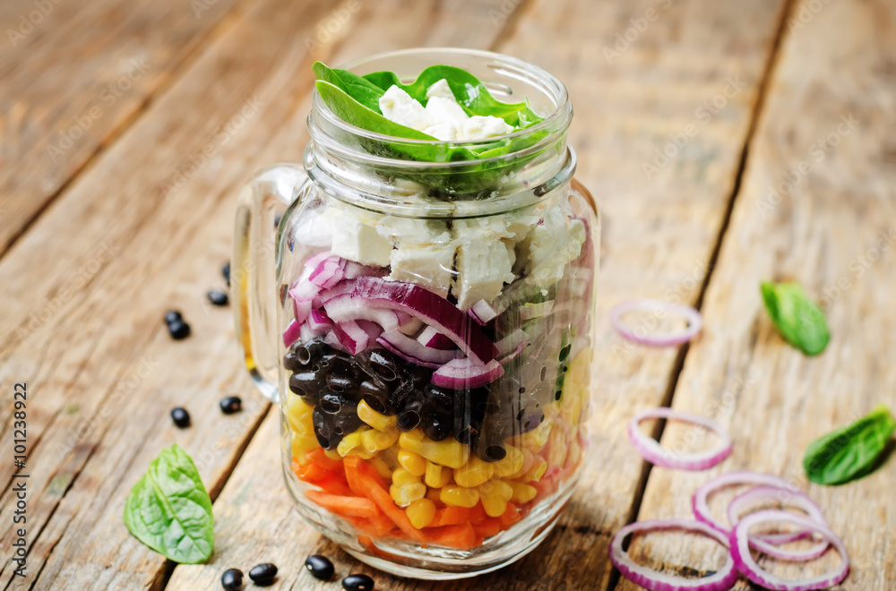Carrot corn black beans red onion feta spinach salad Carrot corn black beans red onion feta spinach salad