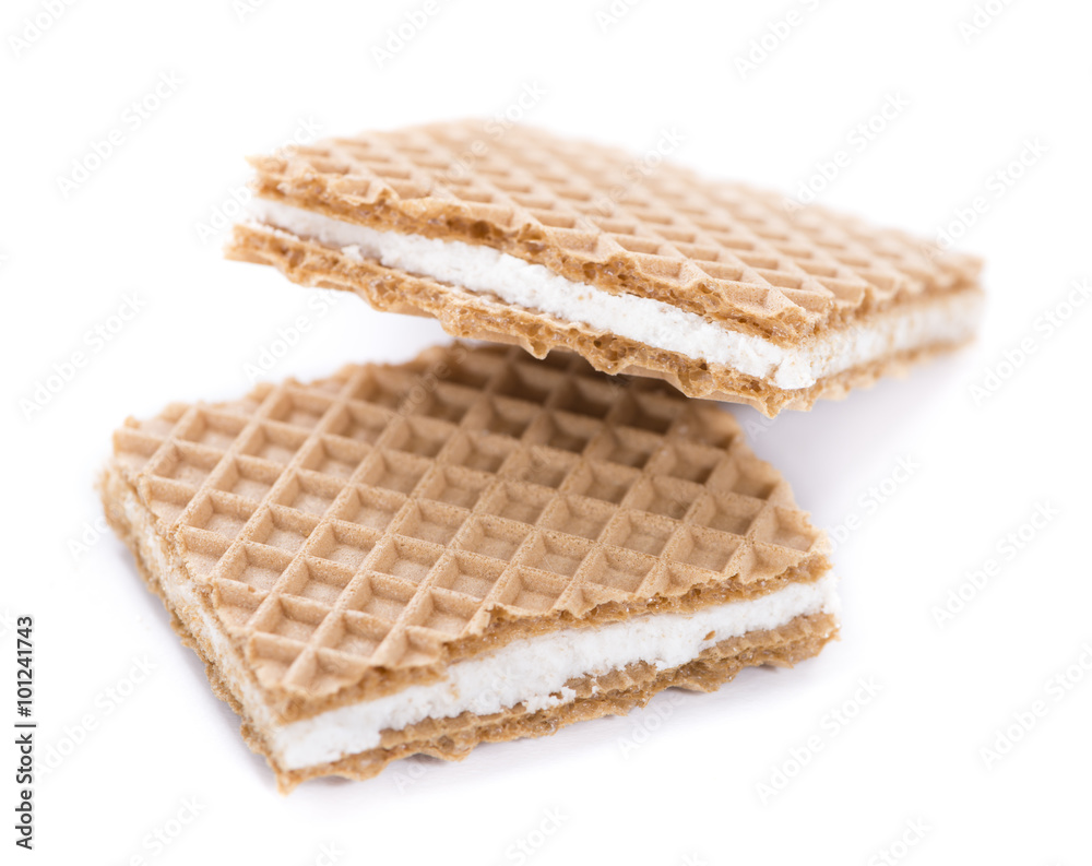 Crispy Waffles with Vanilla Cream (isolated on white) Crispy Waffles with Vanilla Cream (isolated on white)