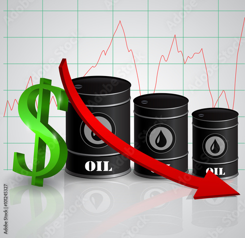 Vector illustration of oil barrel with red arrow 