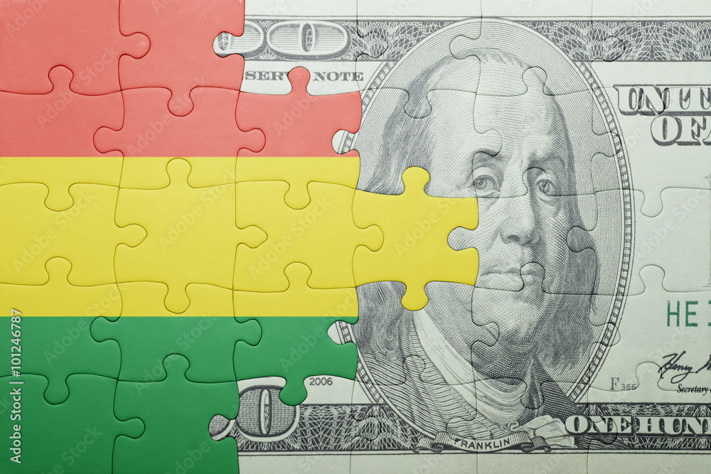 puzzle with the national flag of bolivia and dollar banknote