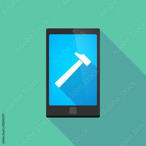 Long shadow phone icon with  a hammer