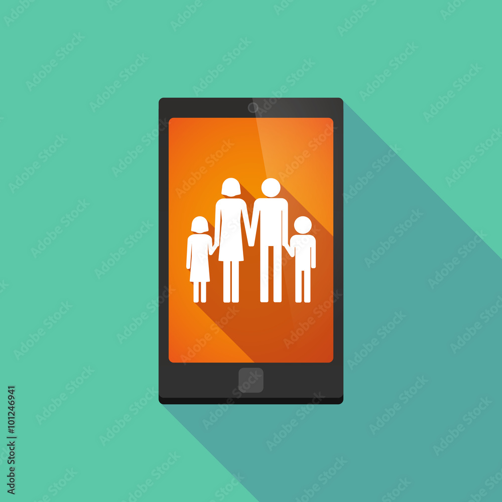 Long shadow phone icon with a conventional family pictogram Long shadow phone icon with a conventional family pictogram