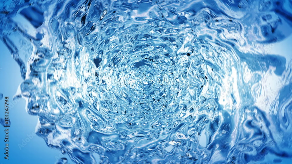 Beautiful Water Whirl Blue Color in Tube on White Background. Isolated transparent swirl 3d animation with alpha matte. HD 1080.