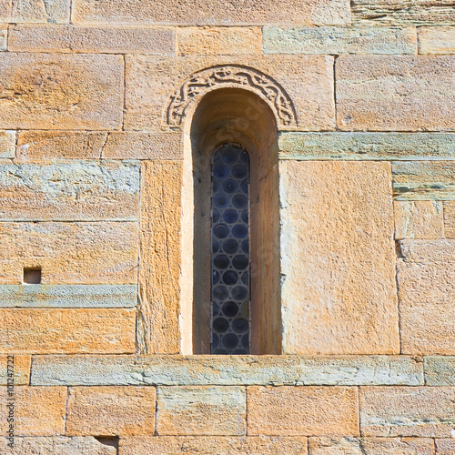 Detail of lancet window in a medieval italian church