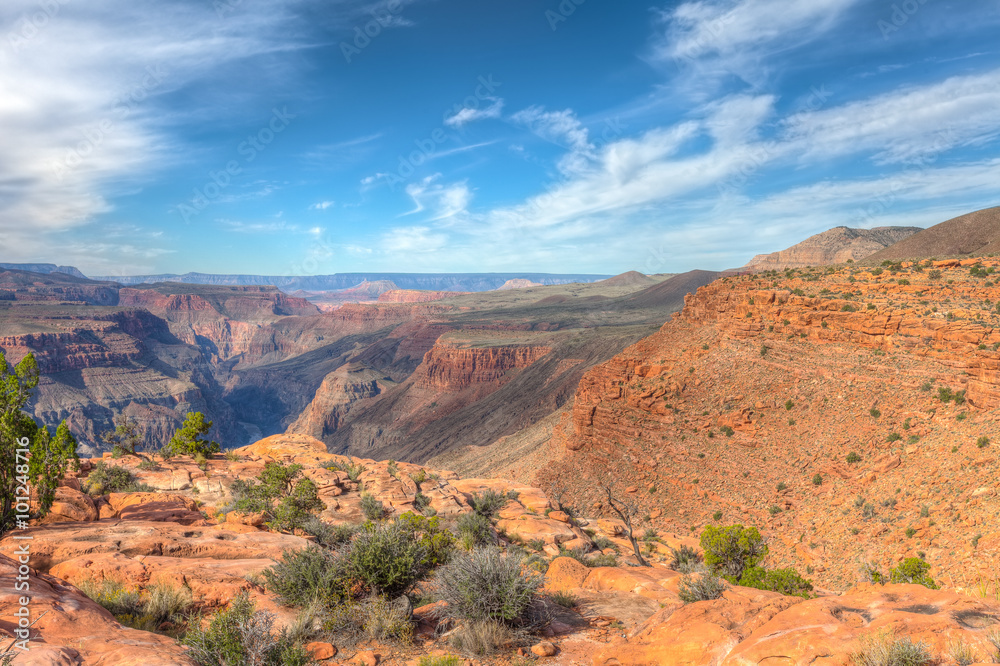 AZ-Grand Canyon National Park-North Rim-Toroweep area. This remote area has spectacular views of the Colorado River and its surroundings, and a sheer 3000 ft. drop.