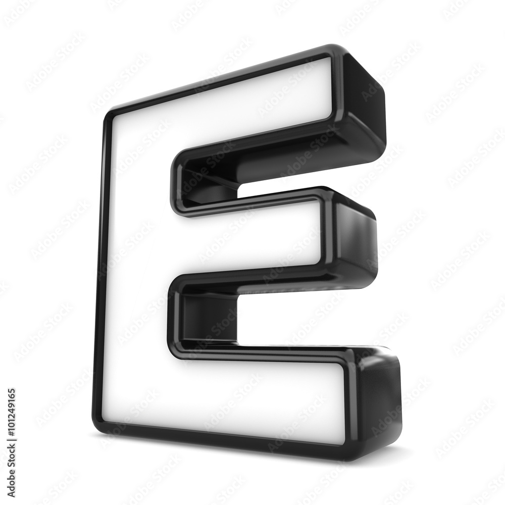 3d black plastic letter E isolated white background. 3d black plastic letter E isolated white background.
