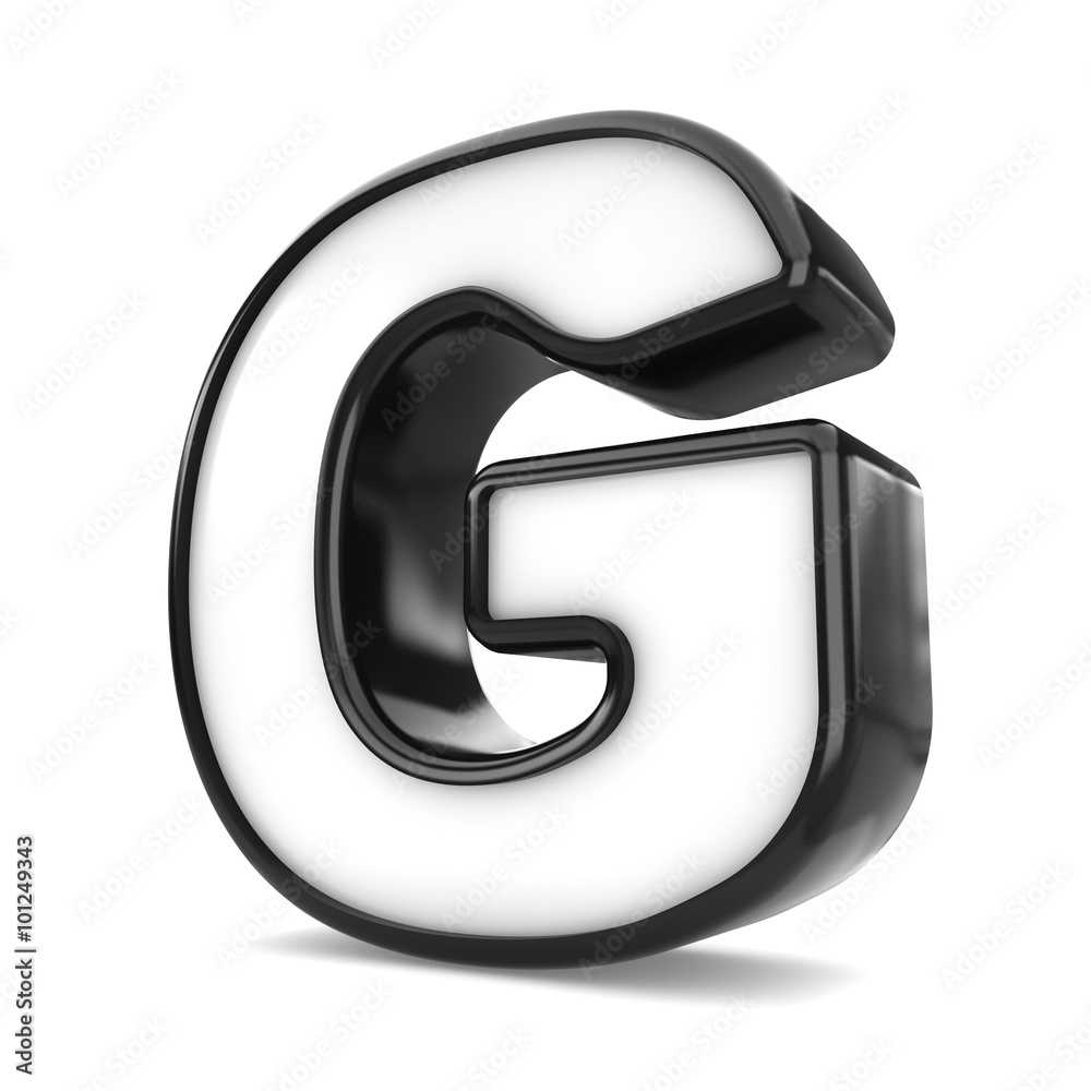 3d black plastic letter G isolated white background. 3d black plastic letter G isolated white background.