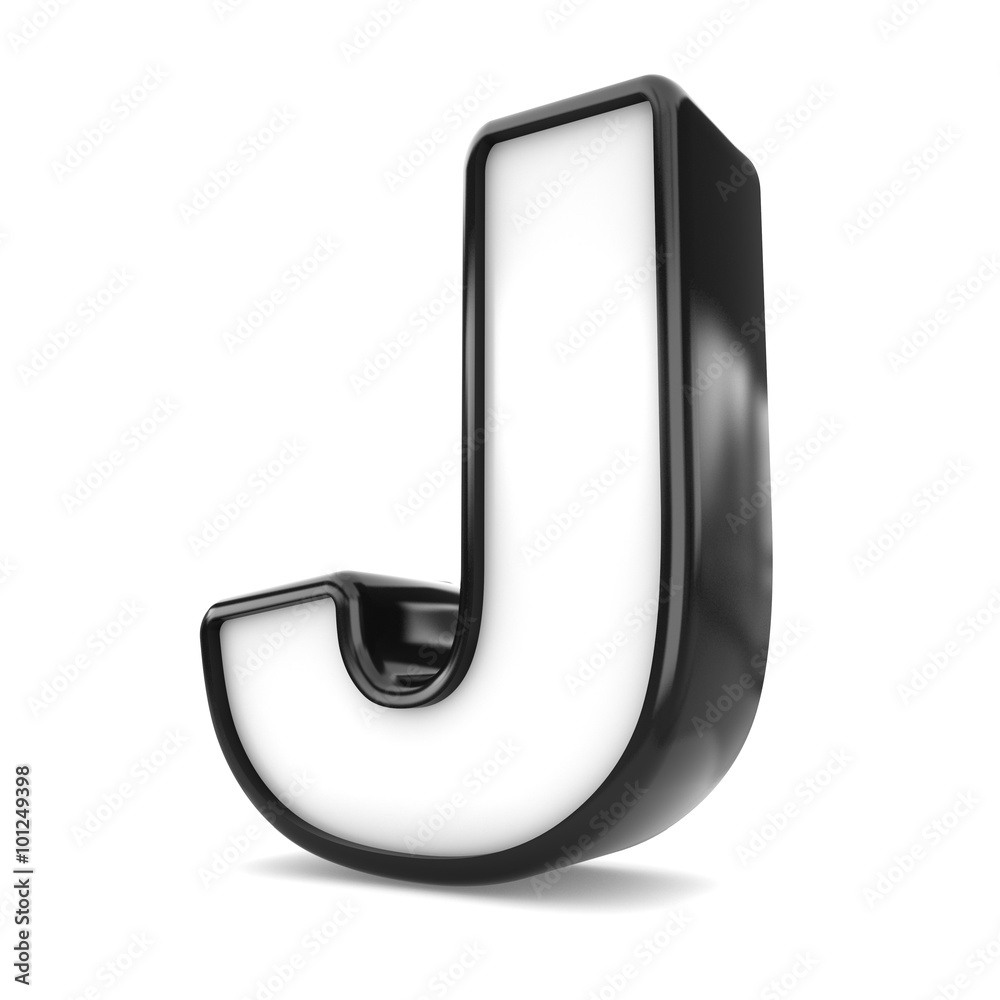 3d black plastic letter J isolated white background. 3d black plastic letter J isolated white background.