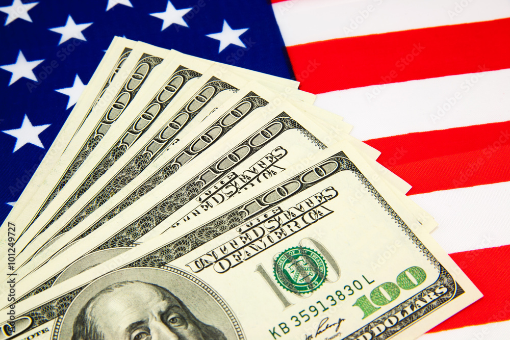 American dollars and flag American dollars and flag