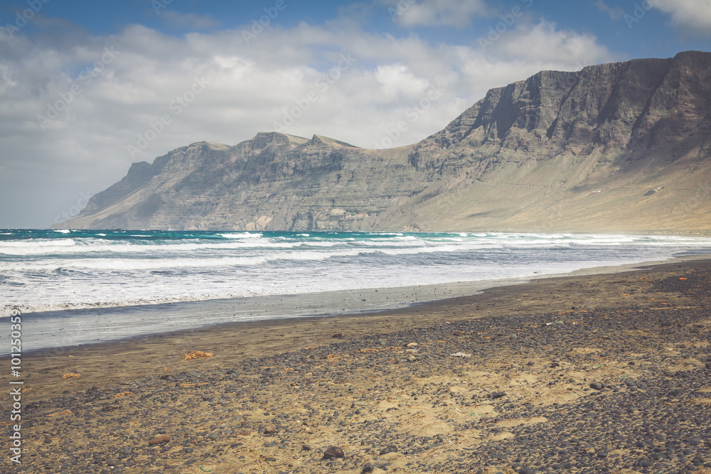 coast of Famara beach, Lanzarote Island, Canary Islands, Spain coast of Famara beach, Lanzarote Island, Canary Islands, Spain