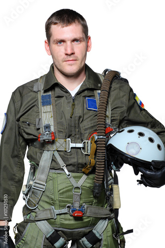 military pilot, isolated in white background photo