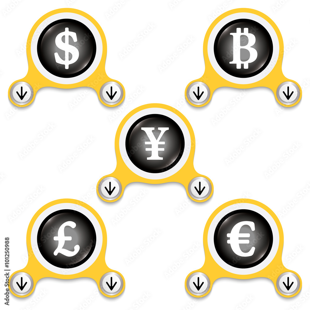 Yellow abstract icons and currencies symbols Yellow abstract icons and currencies symbols
