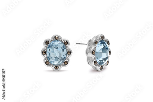 Fototapeta Naklejka Na Ścianę i Meble -  Beautiful Aquamarine Gemstone & Marcasite Flower Earrings