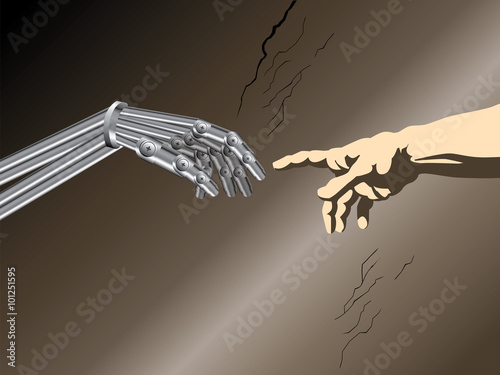 A bionic, technological version of Michaelangelo’s “the creation of Adam”