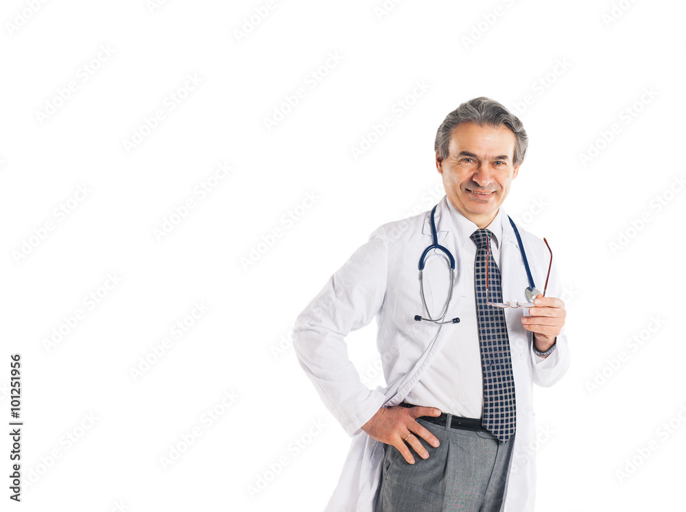 Adult qualified physician diagnostician, with a stethoscope, med Adult qualified physician diagnostician, with a stethoscope, med