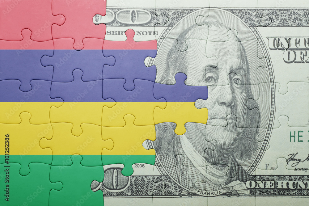 puzzle with the national flag of mauritius and dollar banknote puzzle with the national flag of mauritius and dollar banknote