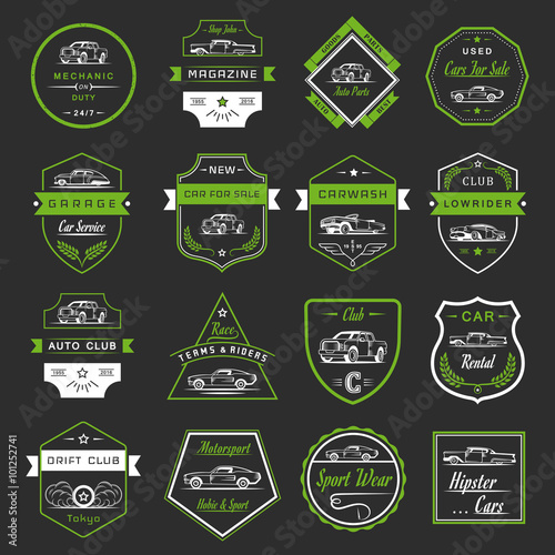 Vector Set of Vintage Car Badges and Sign