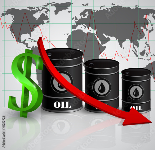 Vector illustration of oil barrel with red arrow 