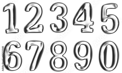 Metallic or silver numbers on white background. Added clipping path