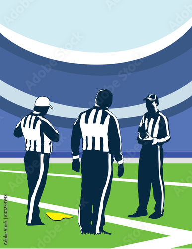 referees discussing penalty flag
