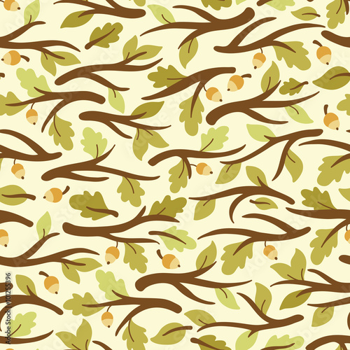 Seamless pattern with branch and leafs. Autumn leaf background