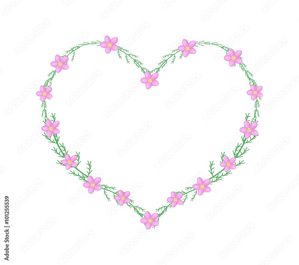 Pink Yarrow Flowers in A Heart Shape Frame