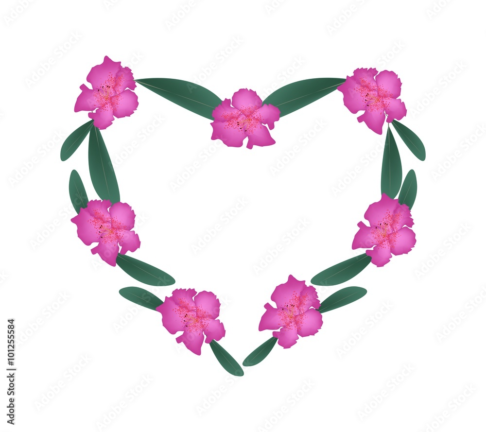 Pink Rhododendron Flowers in Heart Shape Frame